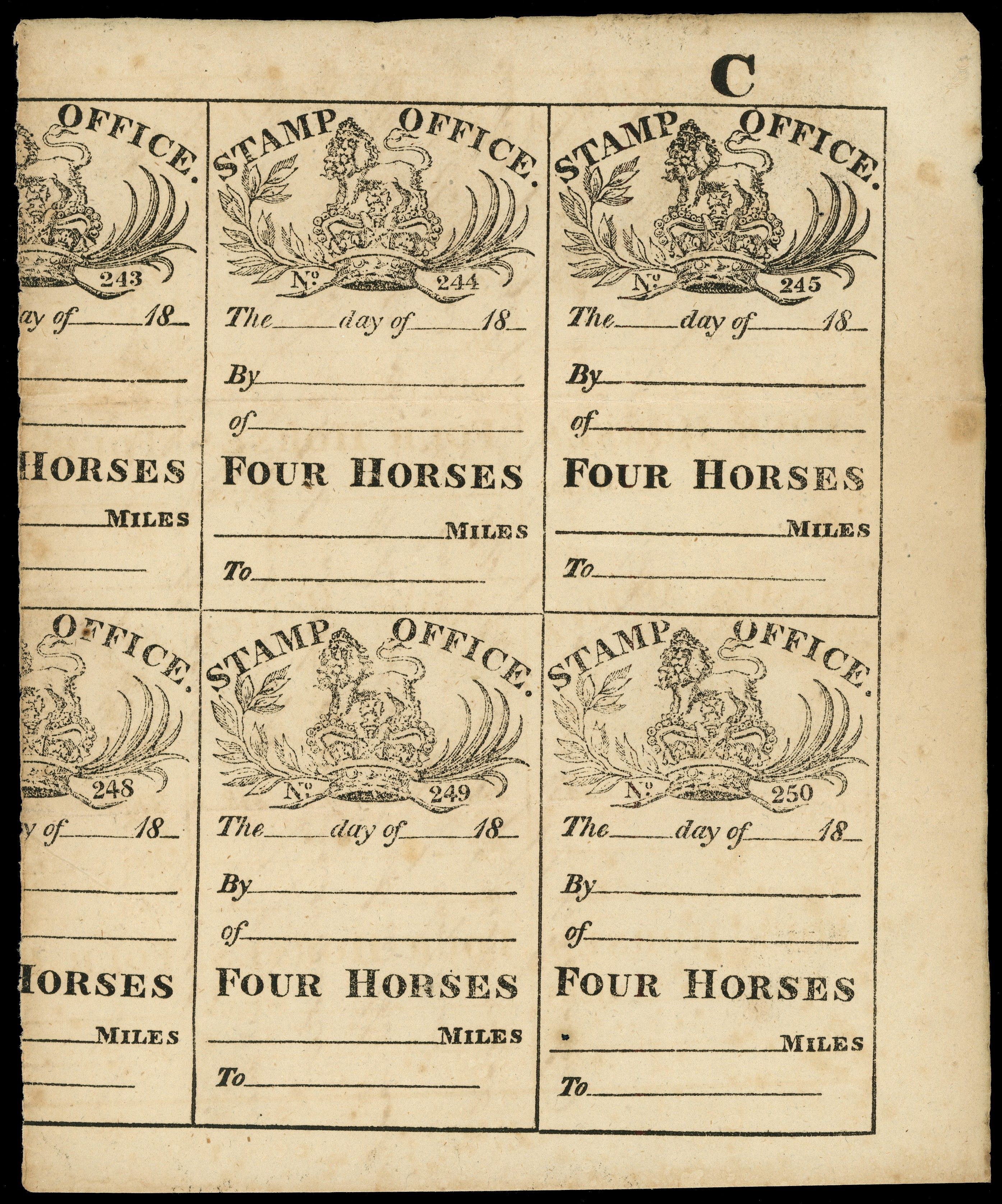 Hired Horse Duty: 1826 Mileage ticket for 4...