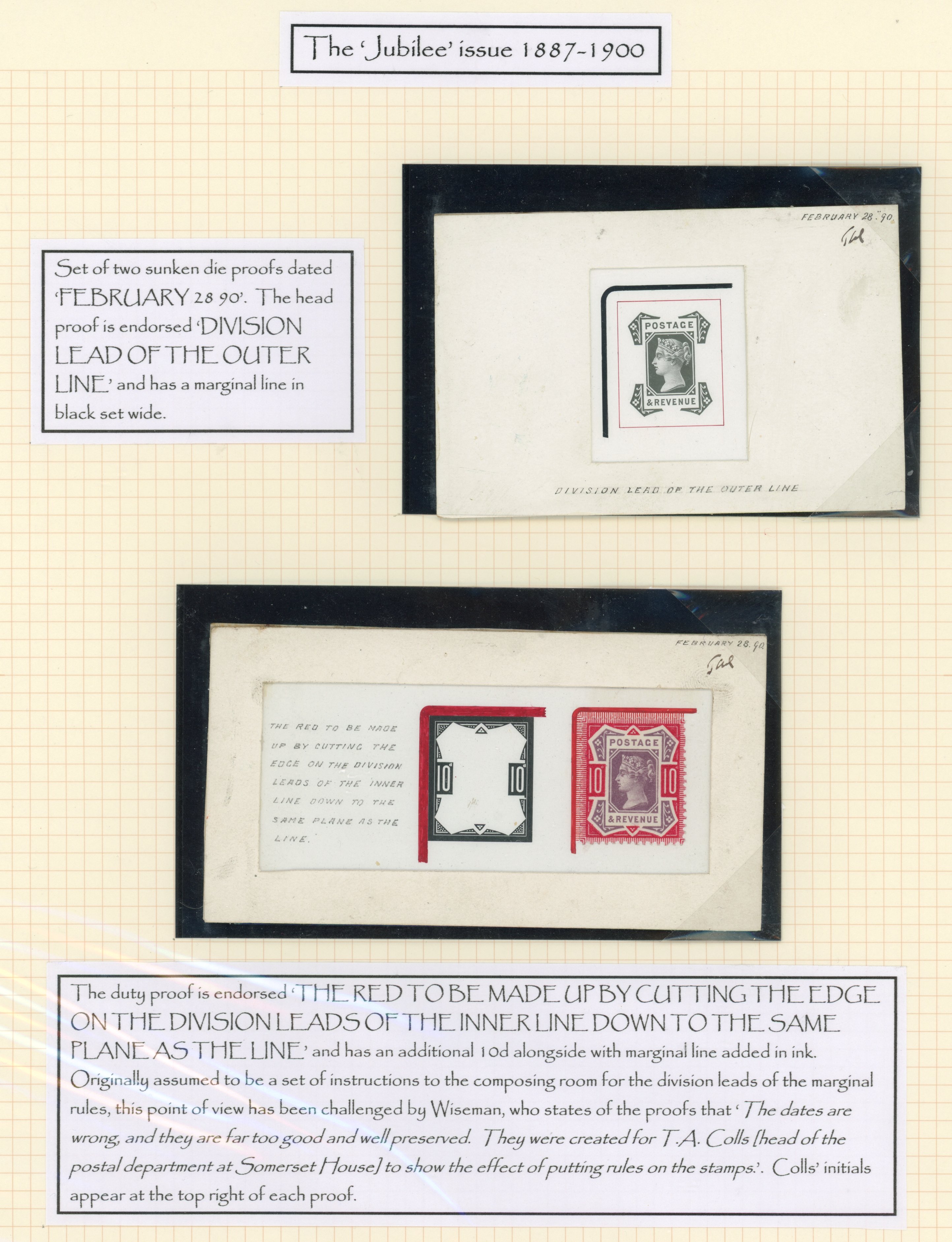 GB 1887-92 10d set of two marginal setting sunken die proofs, Unique, For SG 210