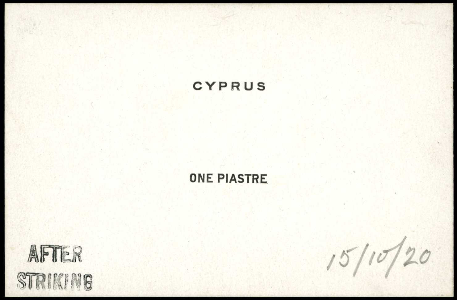 PROOF: 1920 De La Rue die proof for 'ONE...