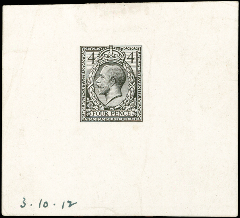 GB SG378var 1912 4d Trial of Eve's wreath design die proof.