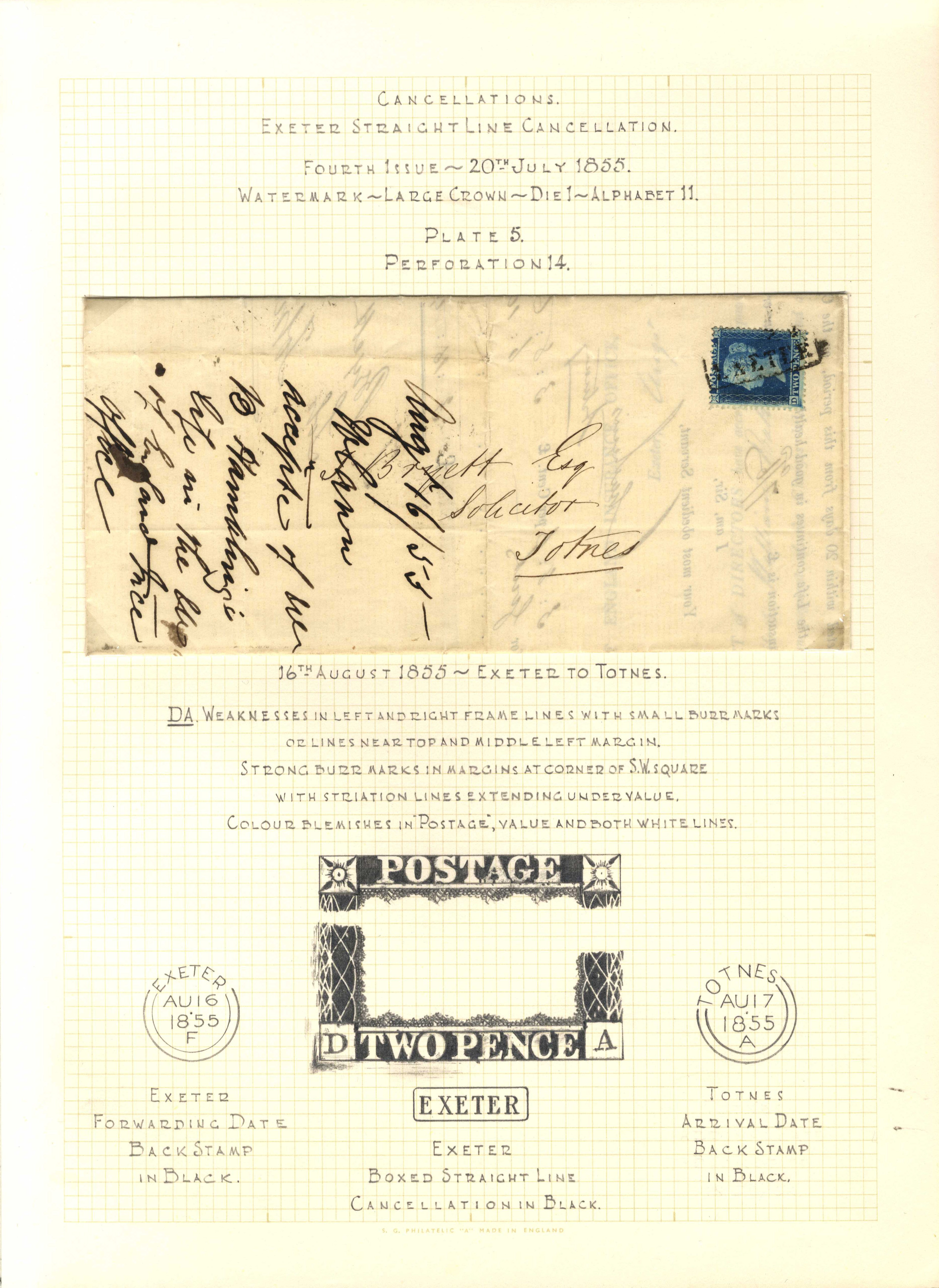 GB 1855 2d  with boxed EXETER straight-line cancel