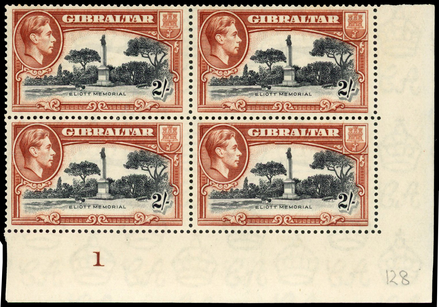 Gibraltar SG 128 Plate block mint