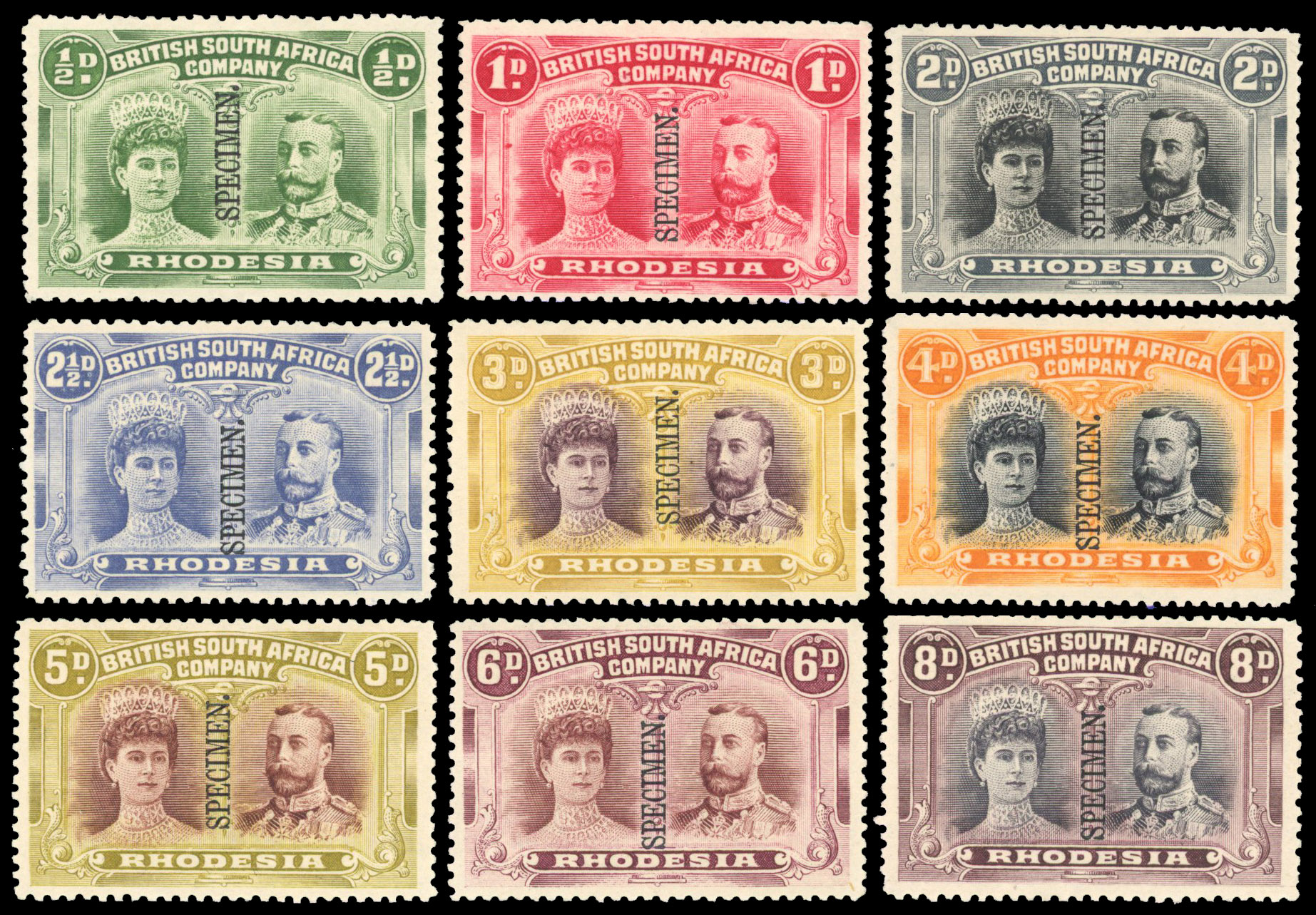 Rhodesia 1910-13 set of 18 to £1 opt Specimen