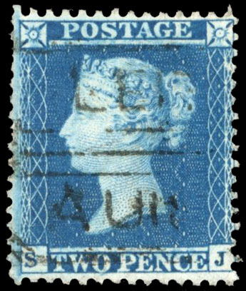 GB 1855 2d blue wmk inv with Leith Experimental cancel
