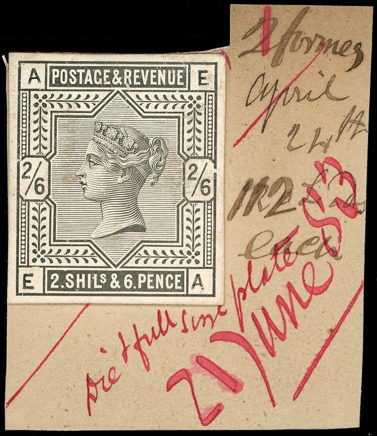 1883 2s6d Lilac. Very fine striking book piece lettered AE-EA, printed in black on white glazed card, mounted on piece o…