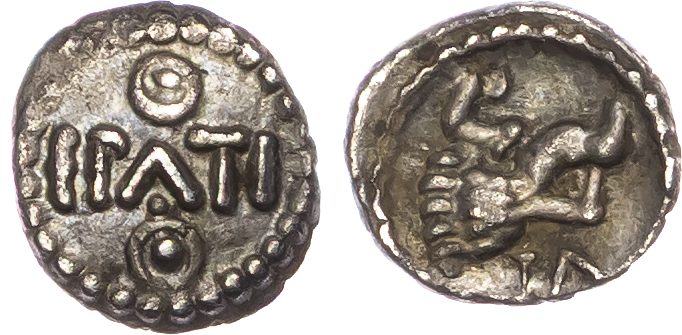 Atrebates and Regini, Epaticcus (c. AD 20-40) AR Minim, ‘Boar’s Head’ type, 0.28g.