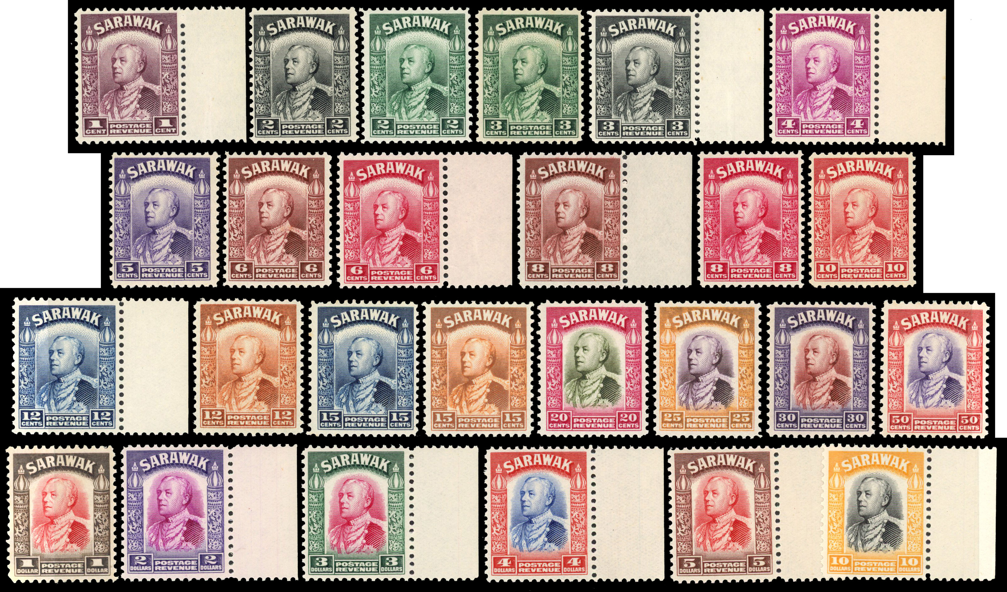 SARAWAK: 1869 to 1934 mint on Hagners including 1869 3c Brooke, 1875 to12c, 1888 to $1, 1895 to 8c, 1899 to 4c on 8c,