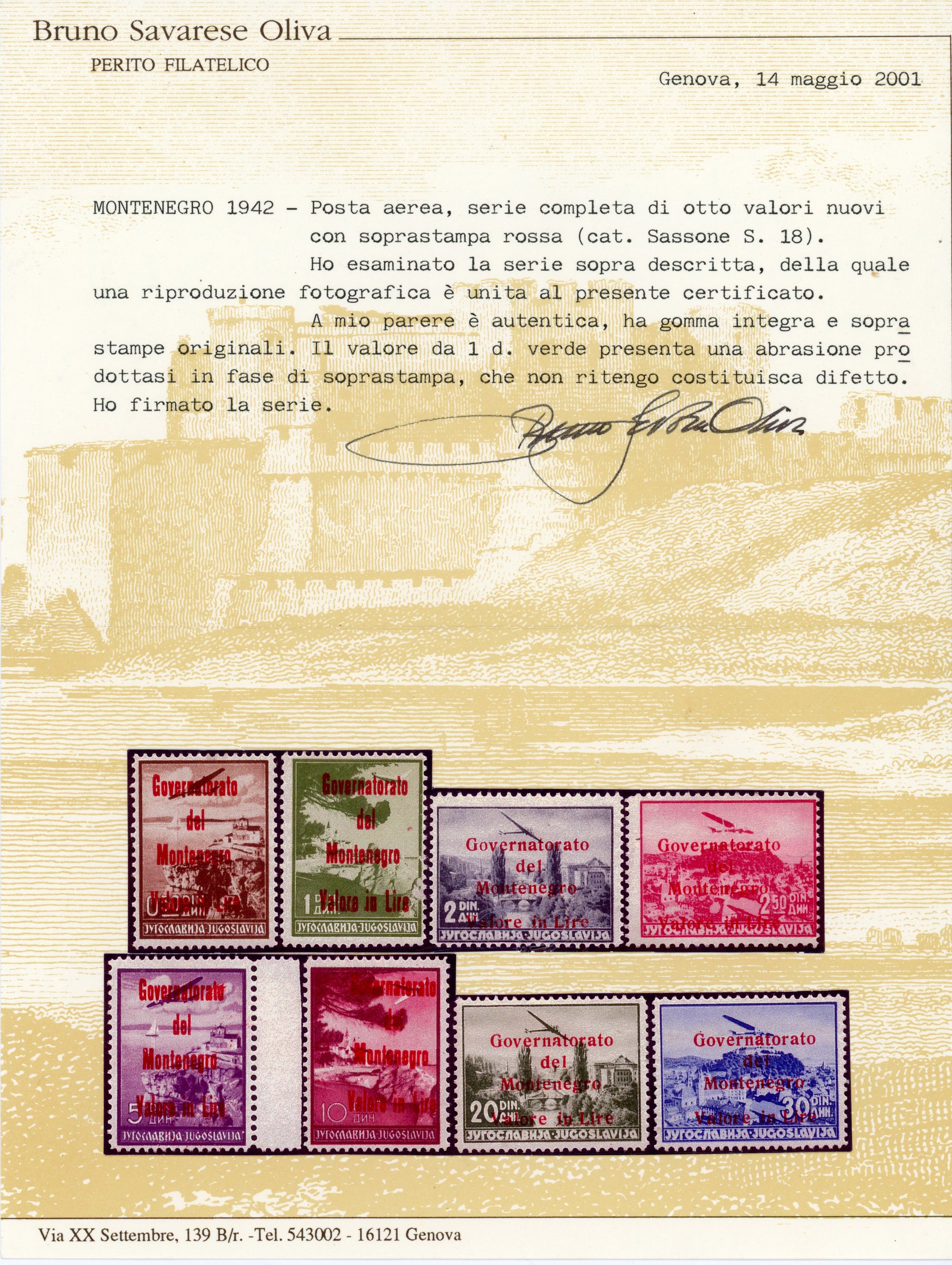 Montenegro Italian Occupation 1941 Airmail set of 8 large part o.g. 