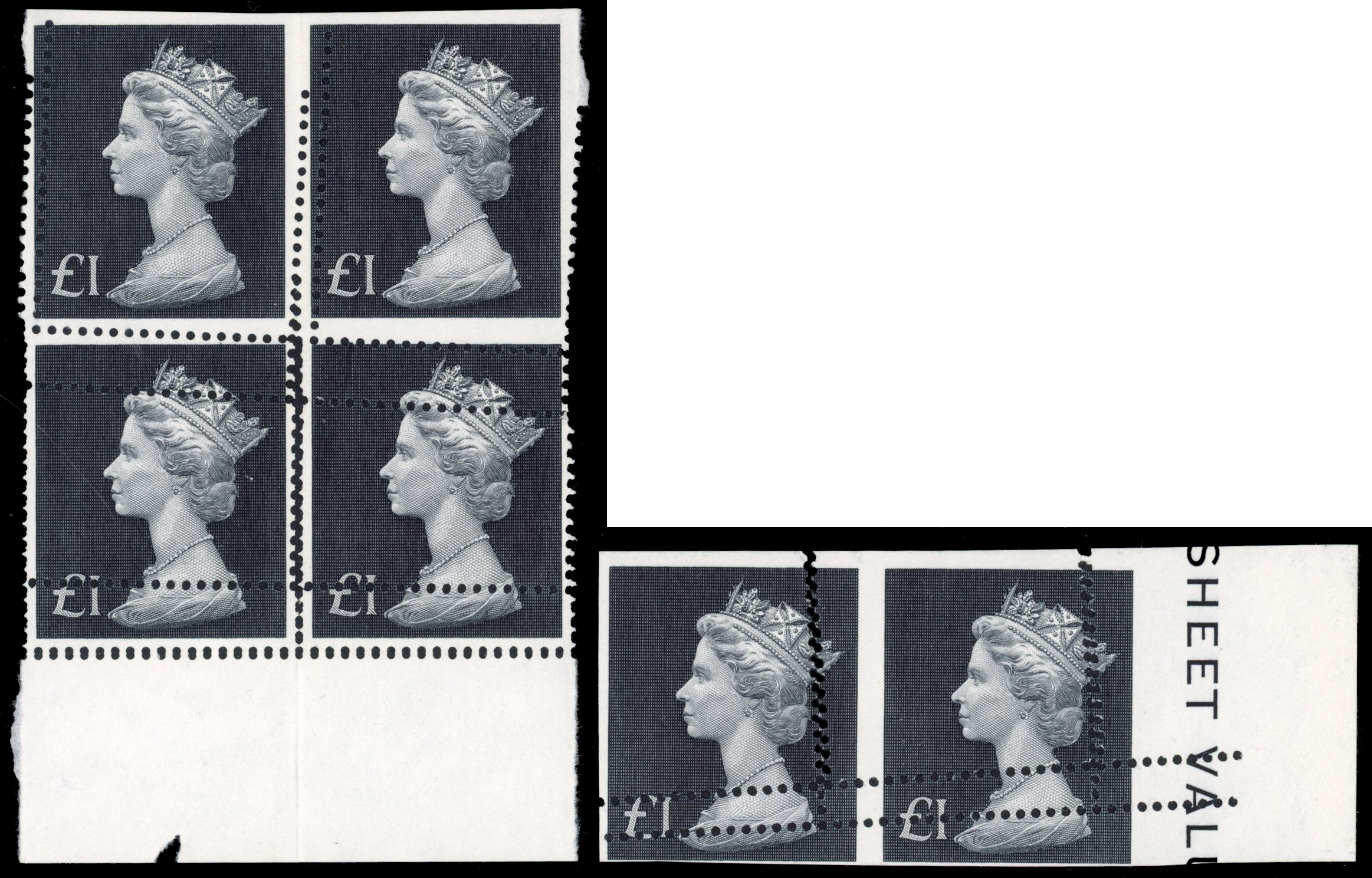 GB SG 831b 1972 £1 bluish black perforation errors mint