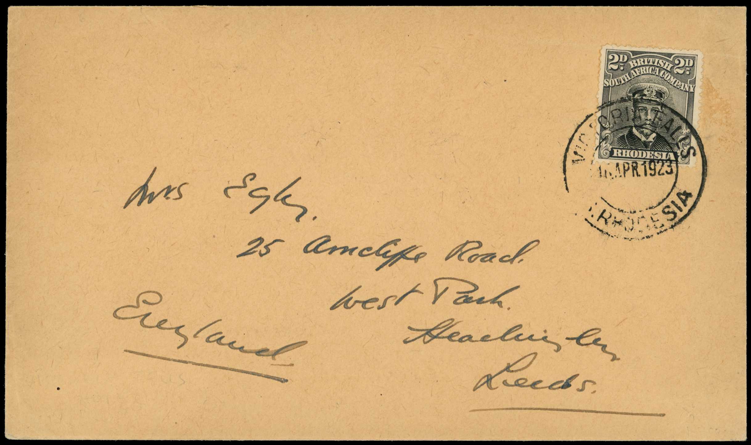 1923 envelope to Leeds with 2d Head Die...