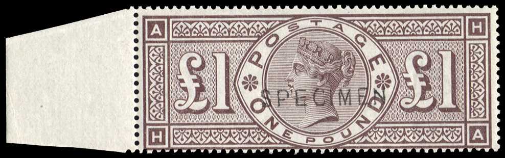 1888 £1 brown-lilac (Wmk. Three Orbs). Pristine unmounted o.g. left hand marginal example lettered HA, overprinted...