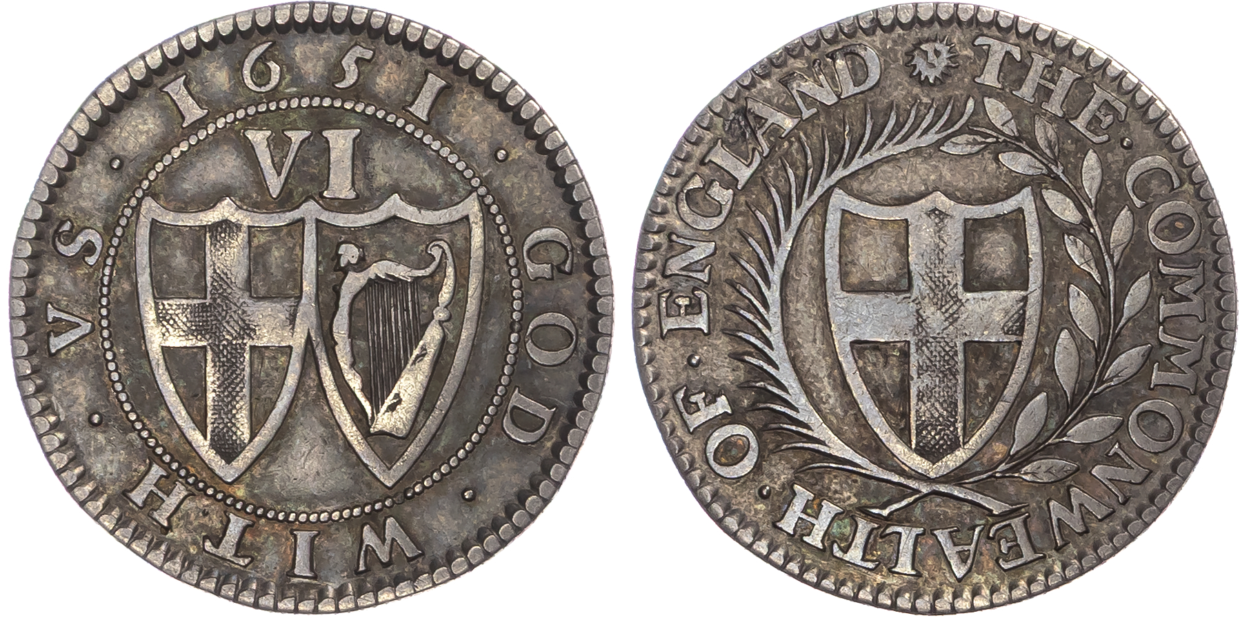 Commonwealth (1649-1660), AR Pattern Sixpence, by Blondeau, 1651, mm. Sun.