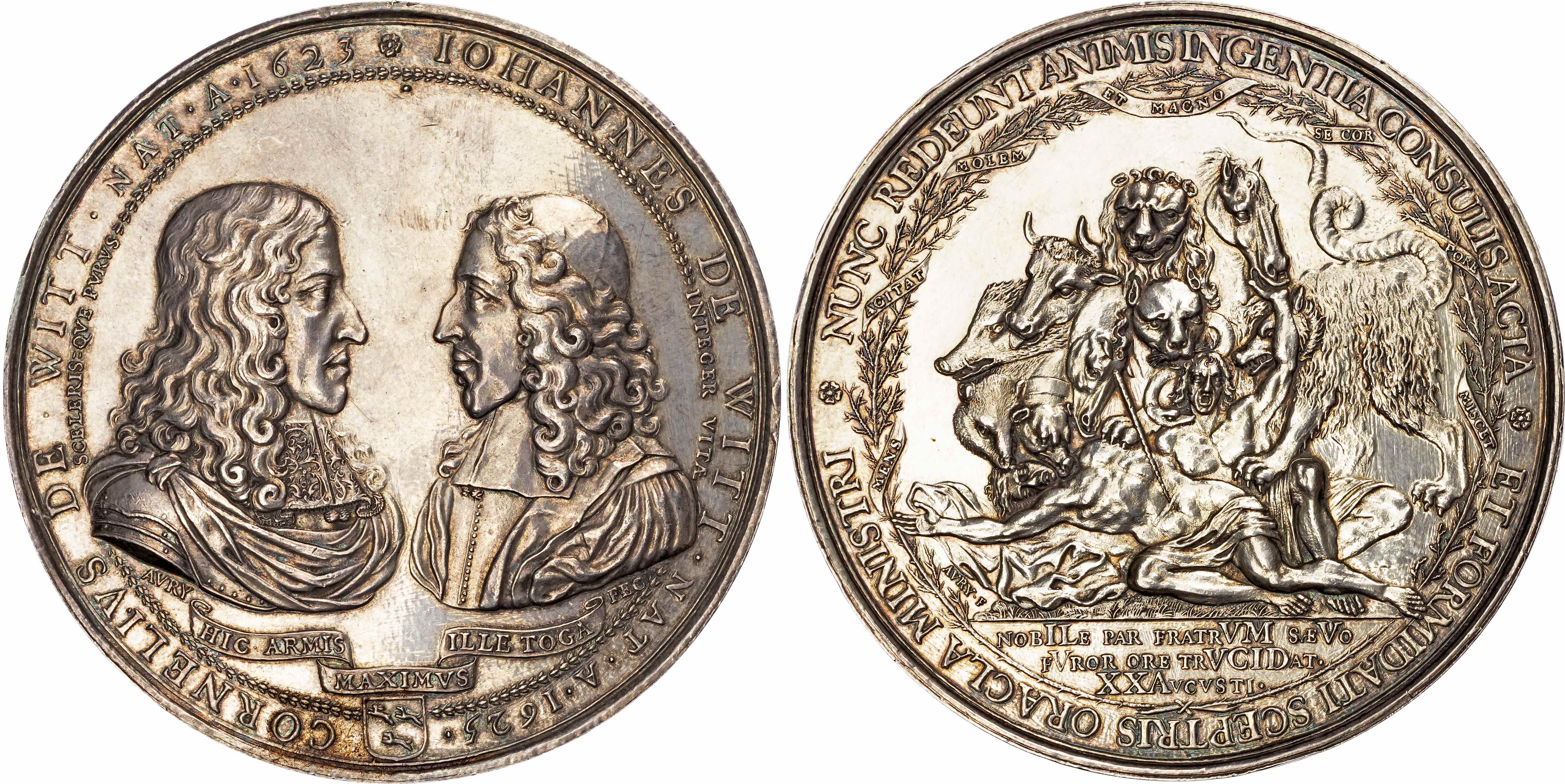 Netherlands, Murder of the de Witt Brothers 1672. Silver struck Medal ND, by P. Avry.