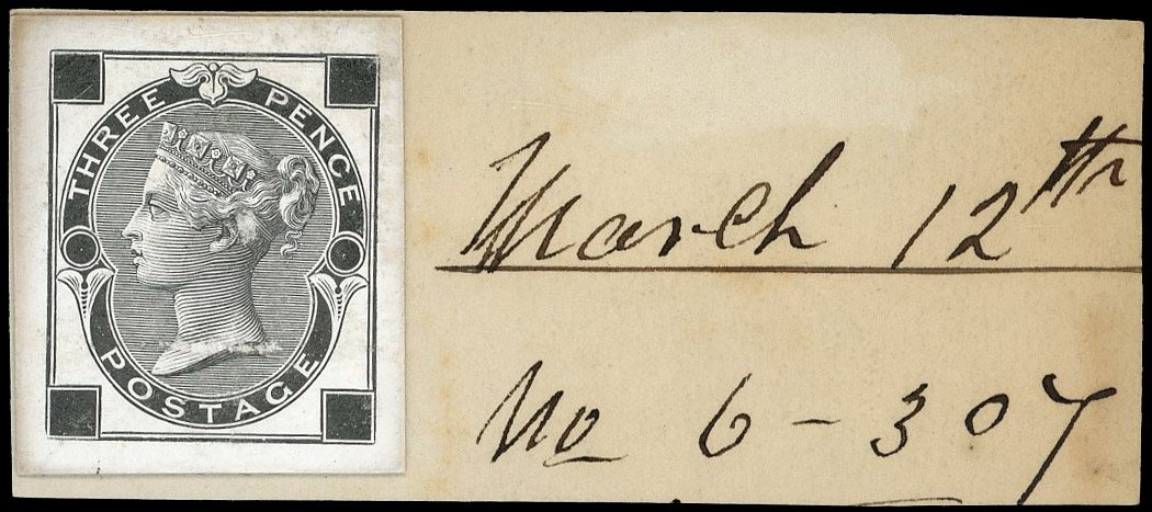 1870 3d Rose Pl.6. Very fine striking book piece printed in black on white glazed card, mounted on piece of original pag…