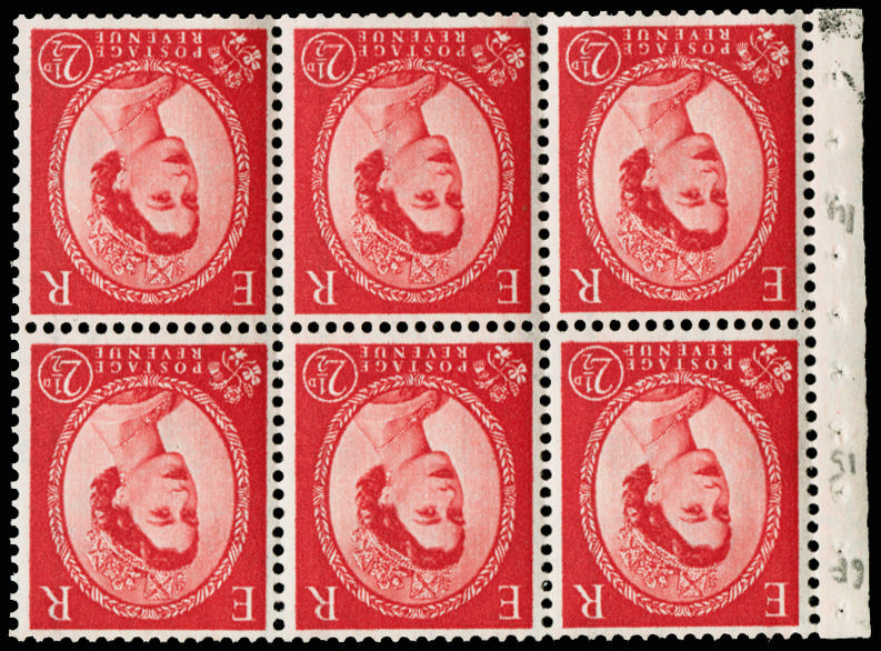 Great Britain 1959 2½d Carmine red (2nd Graphite issue, Wmk. Inverted). Superb unmounted o.g. booklet pane of six …