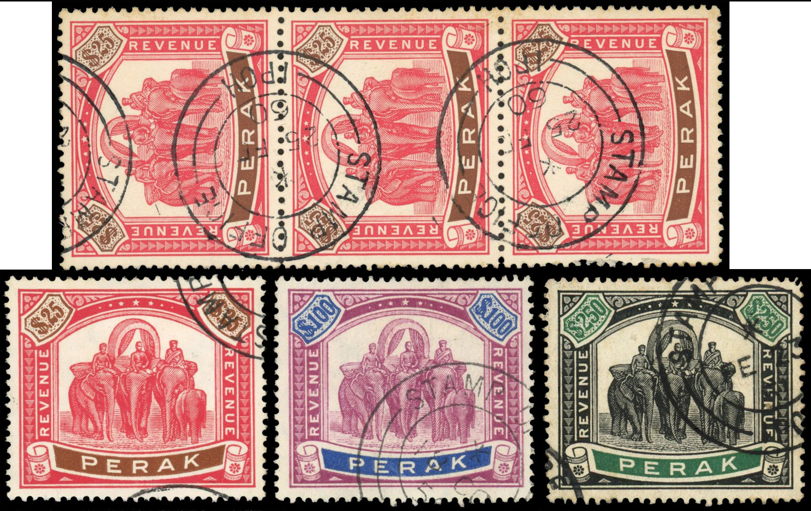 Perak Revenues 1949-57 Elephant high values used