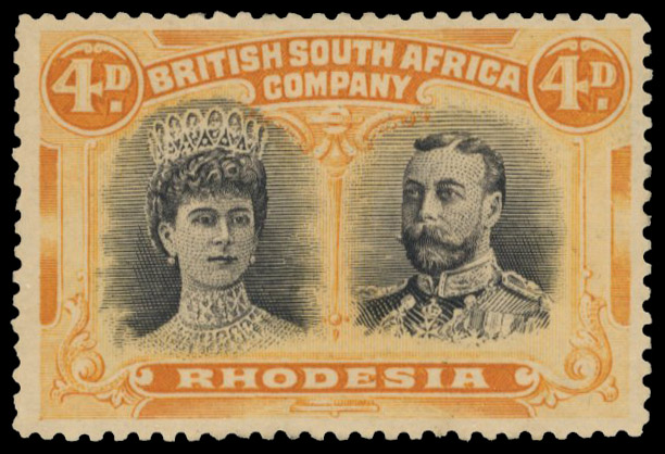 † 4d sepia-black and orange SG 138 variant, position 15 King's eyebrow line mint