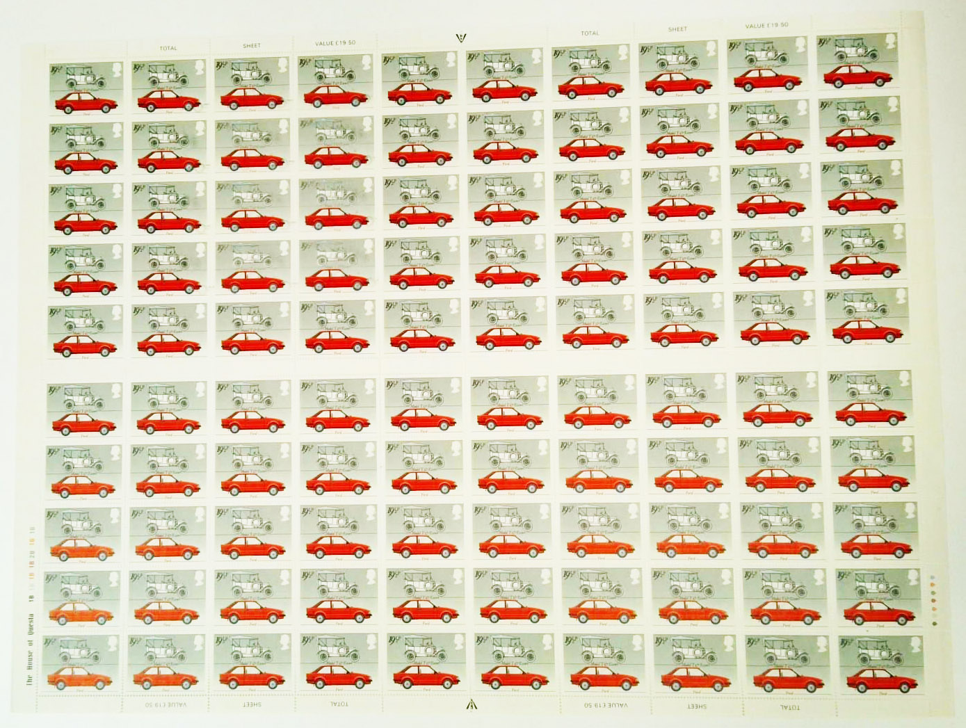 Great Britain 1982 British Motor Cars 19½p with partial double print of grey SG 1199var 