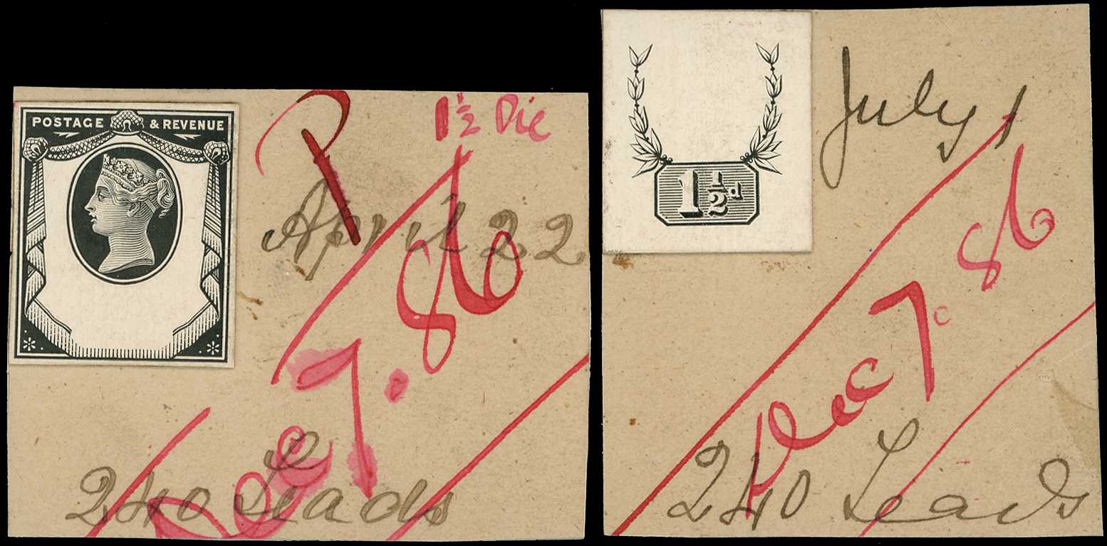 1887 1½d Duty and Head Die Proofs in black...