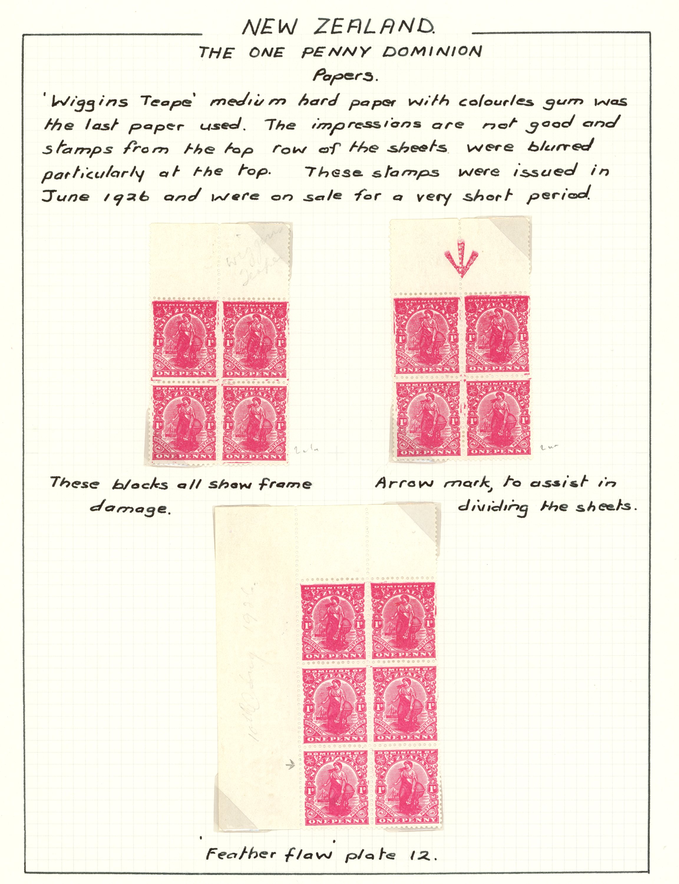 1926 1d Dominion on Wiggins Teape paper,...