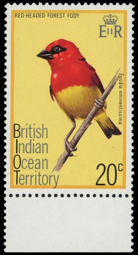 1975 20c Mascarene Fody bird watermark...