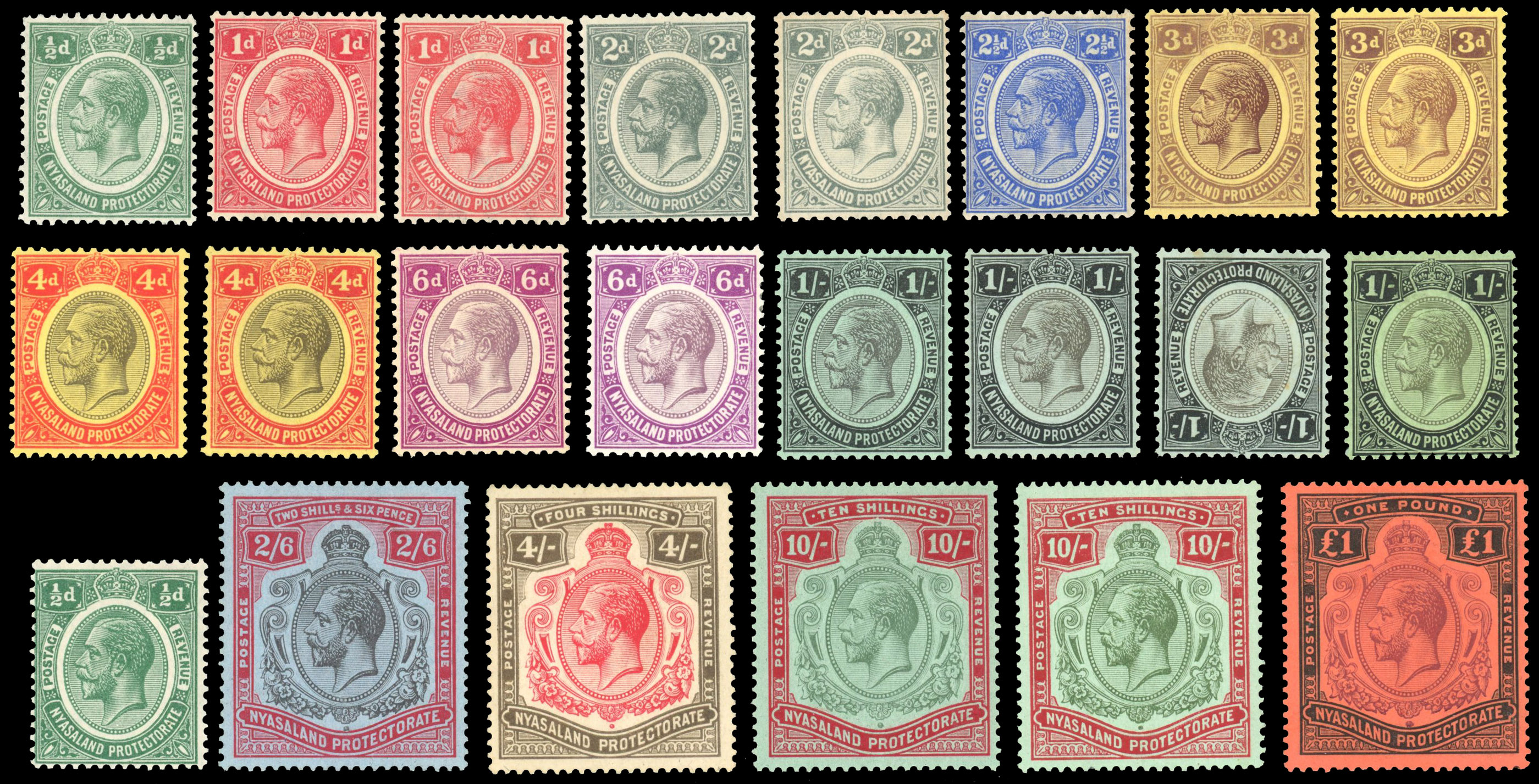 Nyasaland SG 83-98 1913-21 set to £1 mint