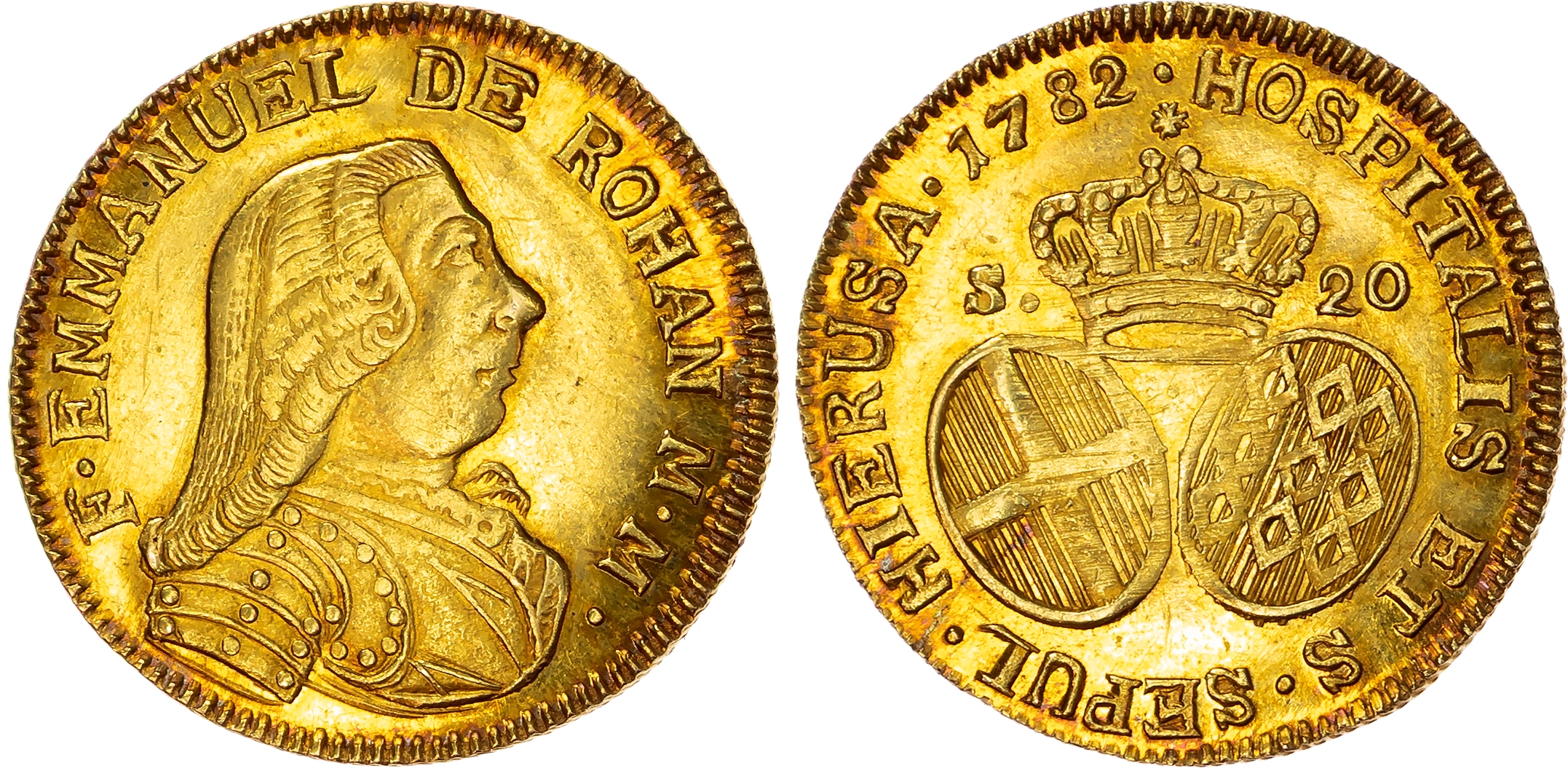 Malta, Emmanuel de Rohan (1775-1797), gold 20 Scudi, 1782