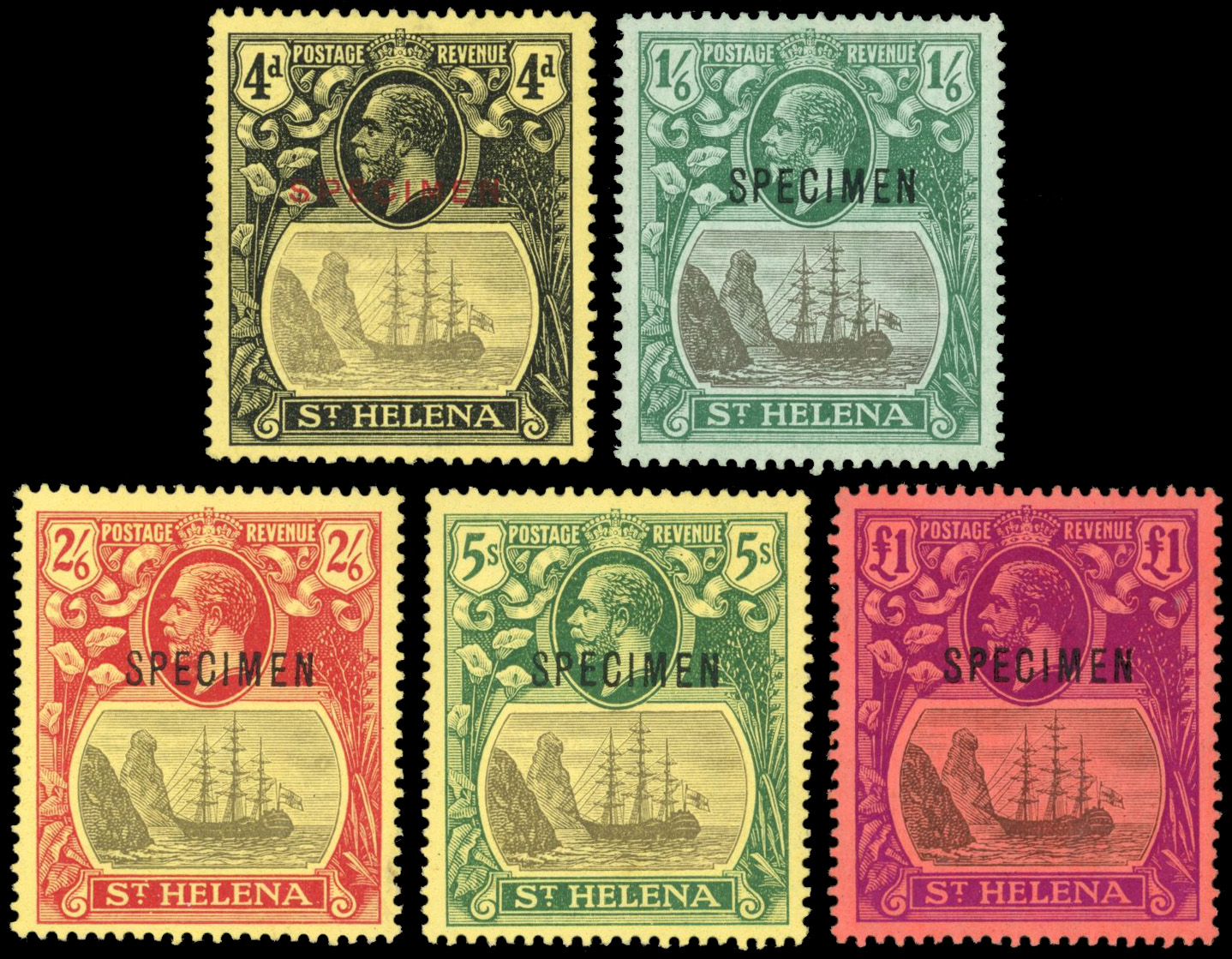 St Helena SG 92s-96s 1922 4d - £1 Specimens