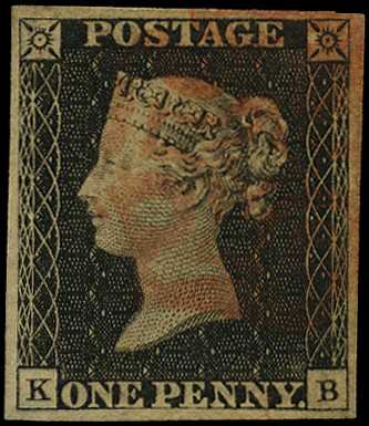 1840 1d black, plate 2 (KB) 4 margins,...
