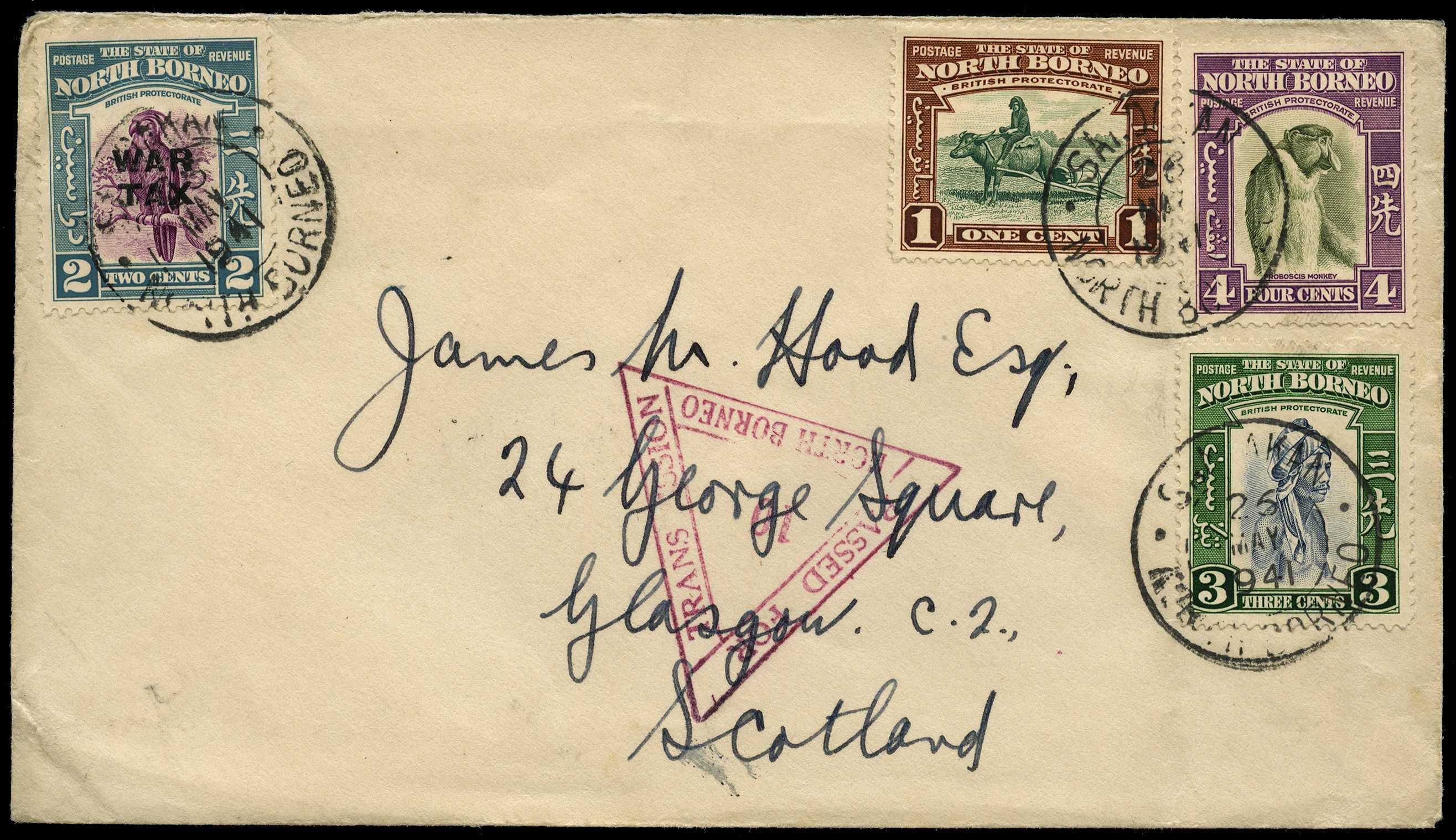 CENSORED MAIL: 1941 (25 May) envelope...
