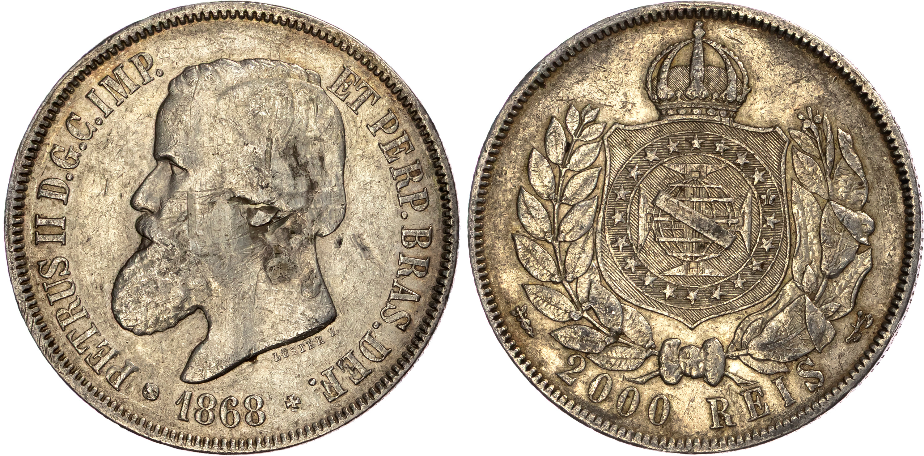Brazil, Pedro II (1831-1889), silver 2000 Réis (3)