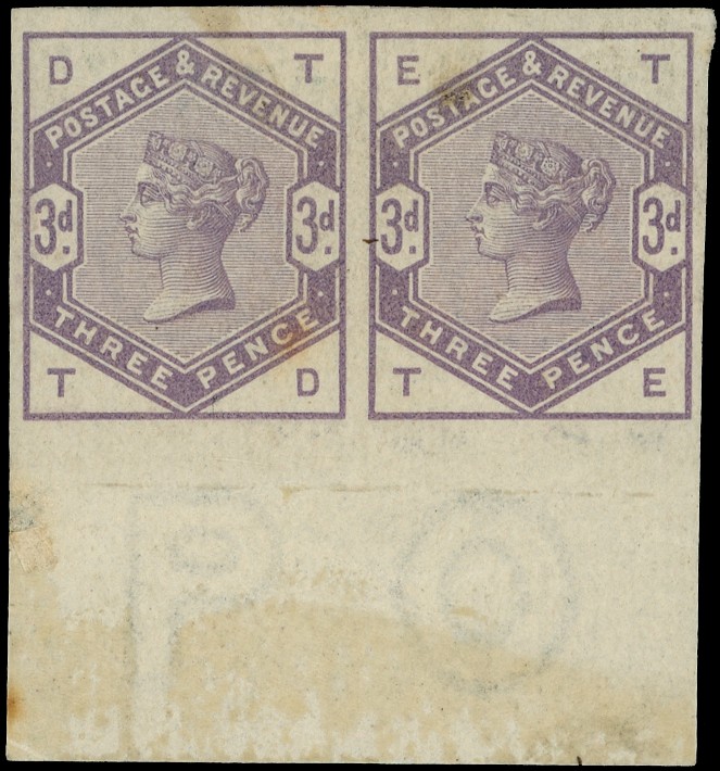 Great Britain 1883-84 3d lilac imperf pair lopg SG 191a