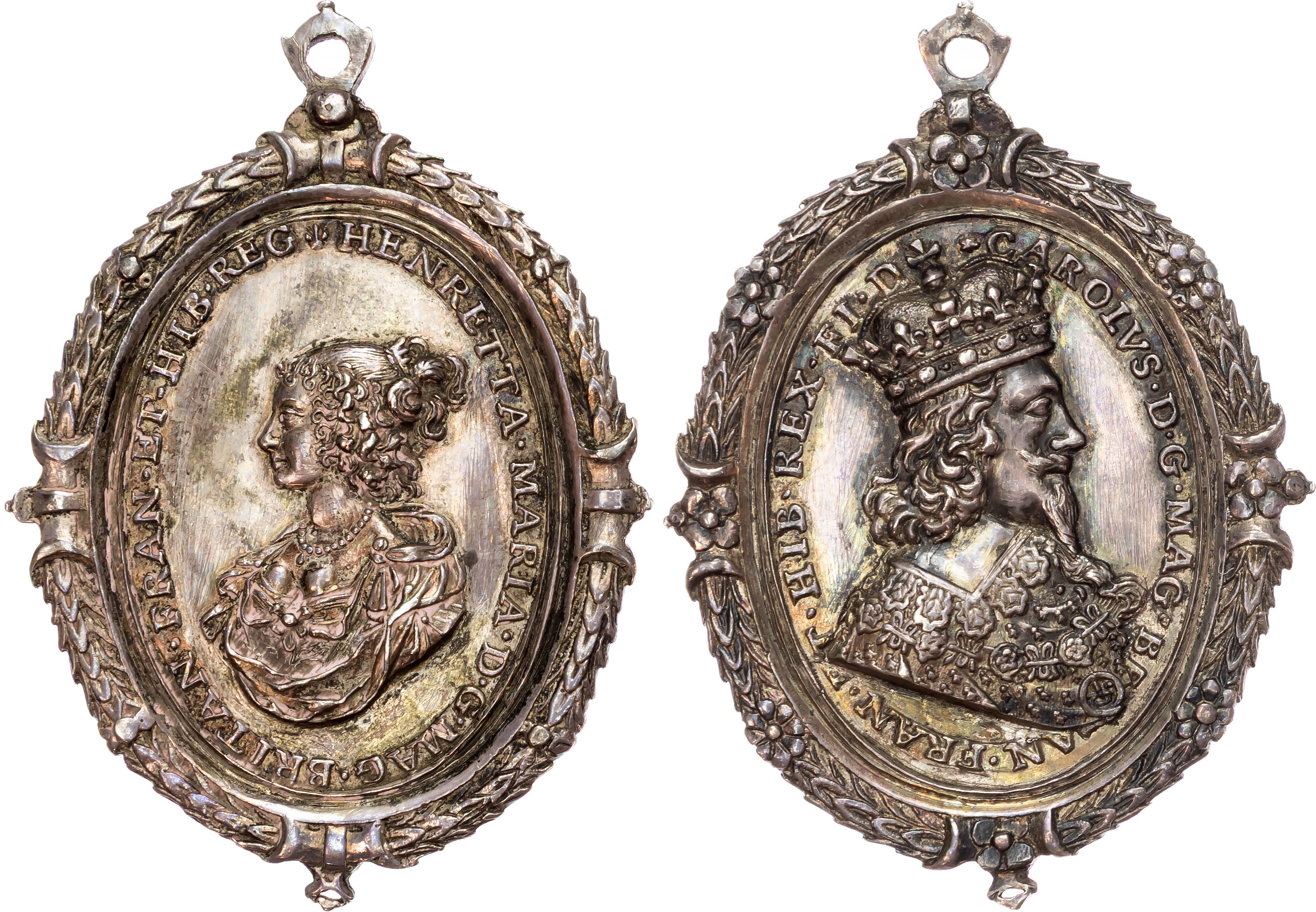 Charles I, (1625-1649), Royalist Badge, cast and chased oval AR badge, undated but made 1649.