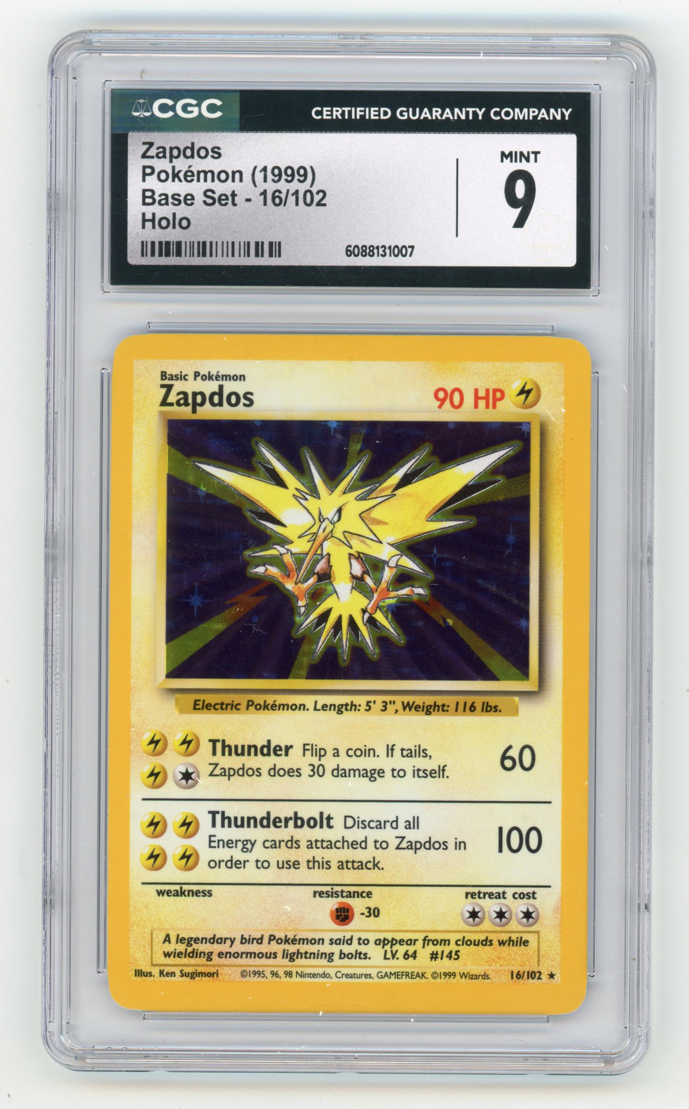 CGC 9 Zapdos Holo #16 - Base Set Unlimited