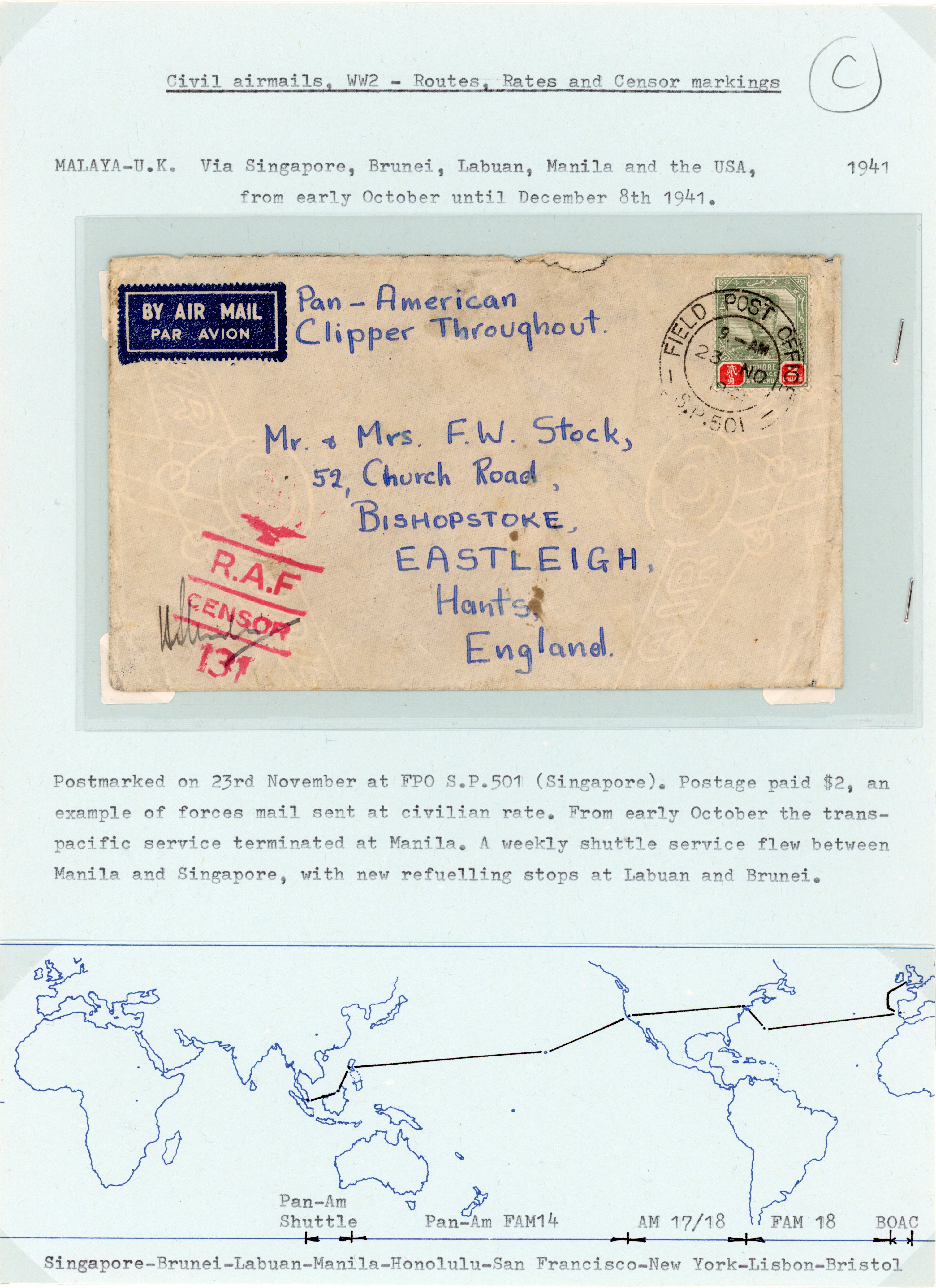 Malaya 1940-1 censored airmail covers