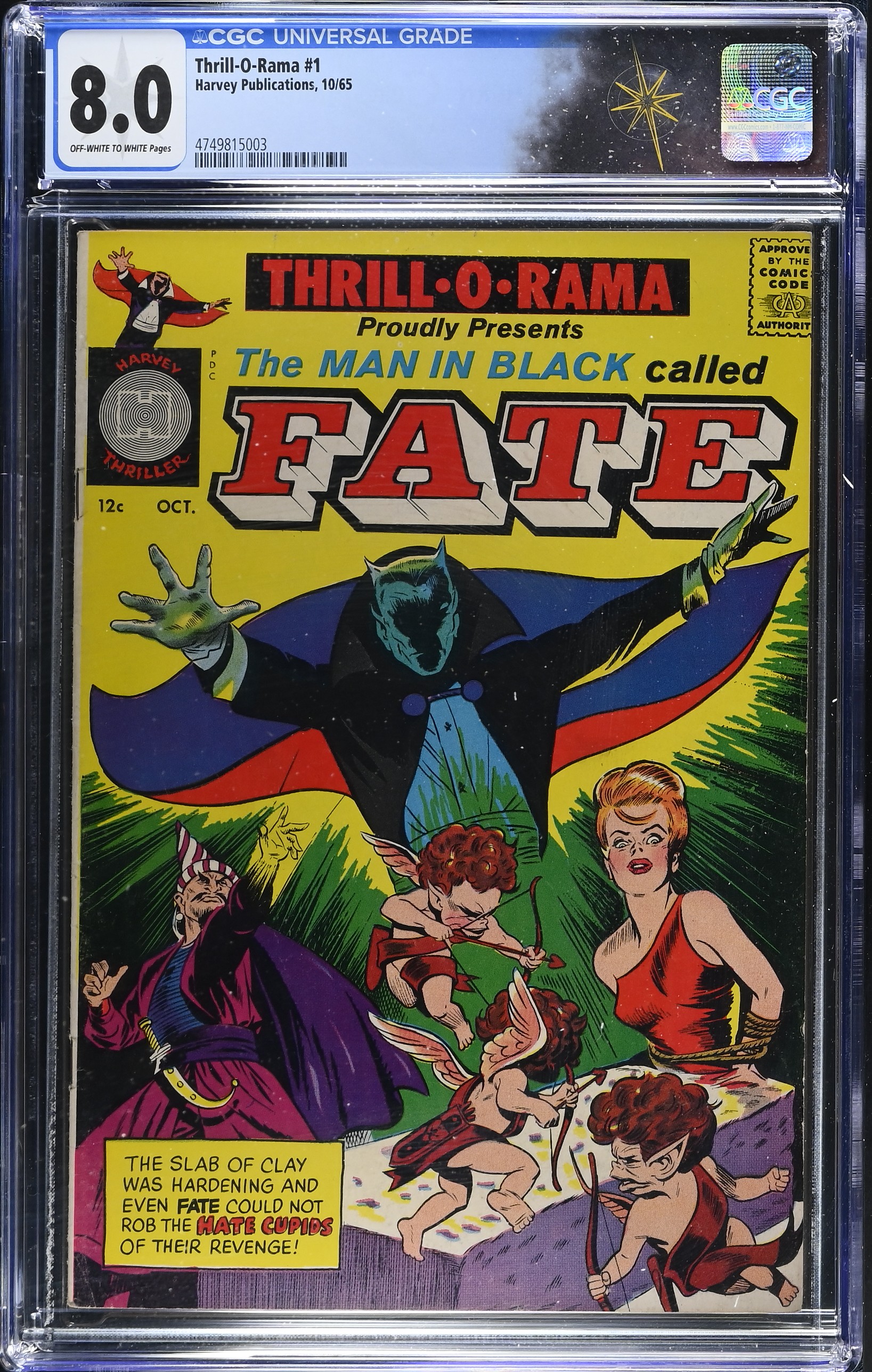 Thrill-O-Rama #1 CGC 8.0 Cover by Joe Simon The Man in Black Called Fate (Harvey Publications, 1965) Off-White to White Pages