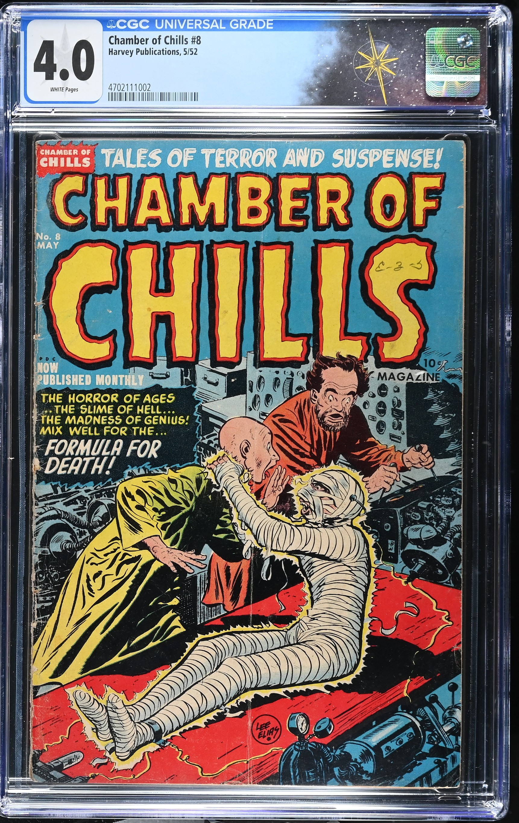 Chamber of Chills Magazine #8 CGC 4.0 Mummy Monster Cover by Lee Elias (Harvey, 1952) White Pages
