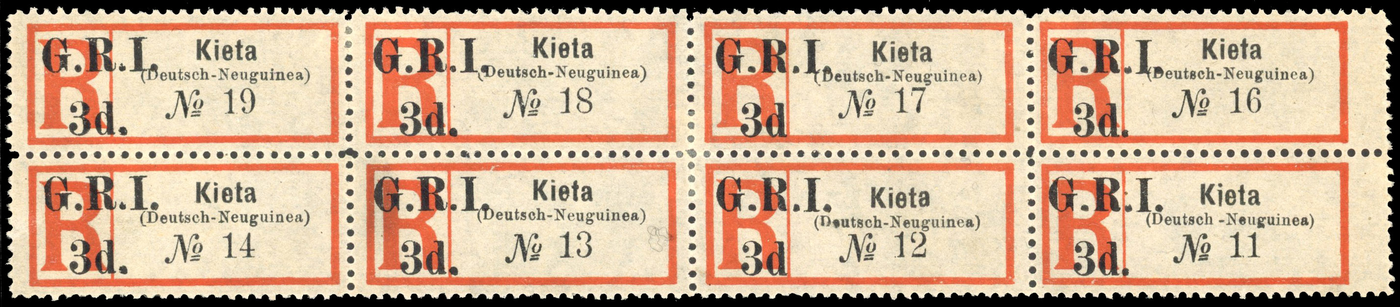 New Guinea SG 38, b 1915 Kieta 3d registration label block
