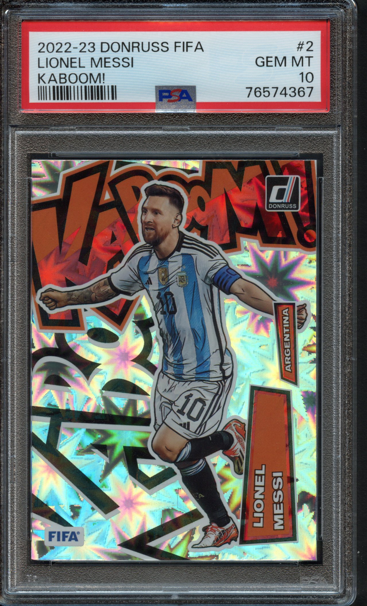 <p>PSA 10 Lionel Messi #2 2022 Donruss FIFA KABOOM!</p>