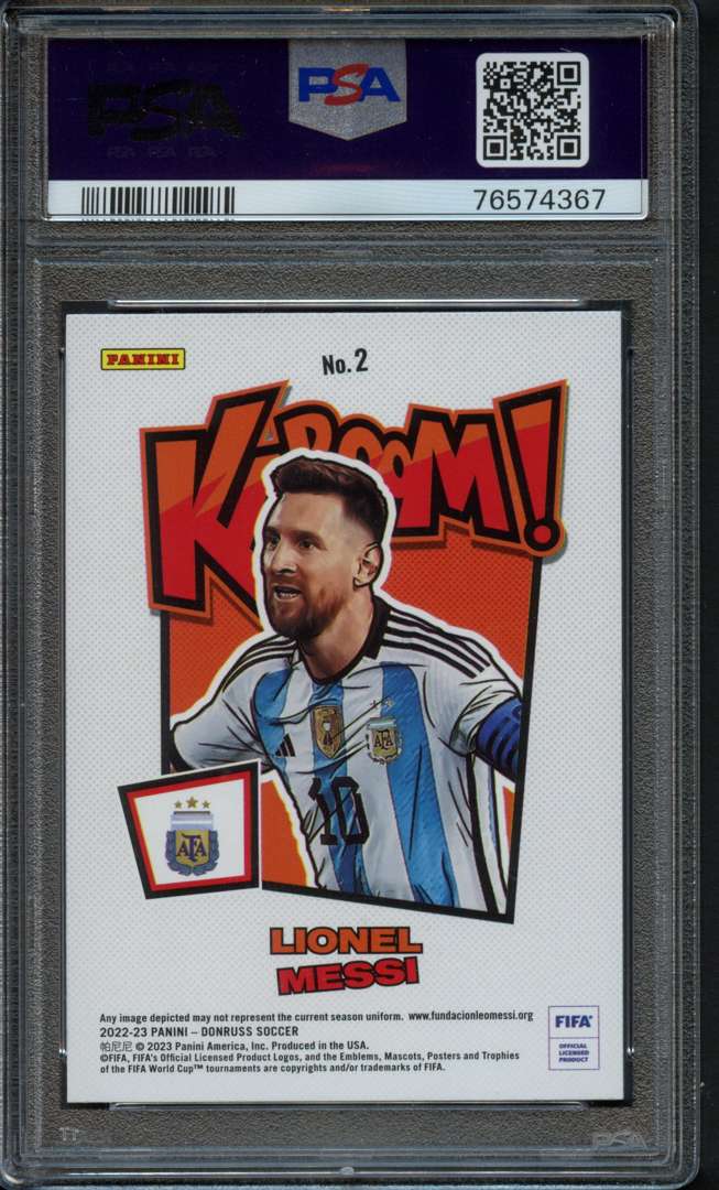 Past auction: PSA 10 Lionel Messi #2 2022 Donruss FIFA KABOOM