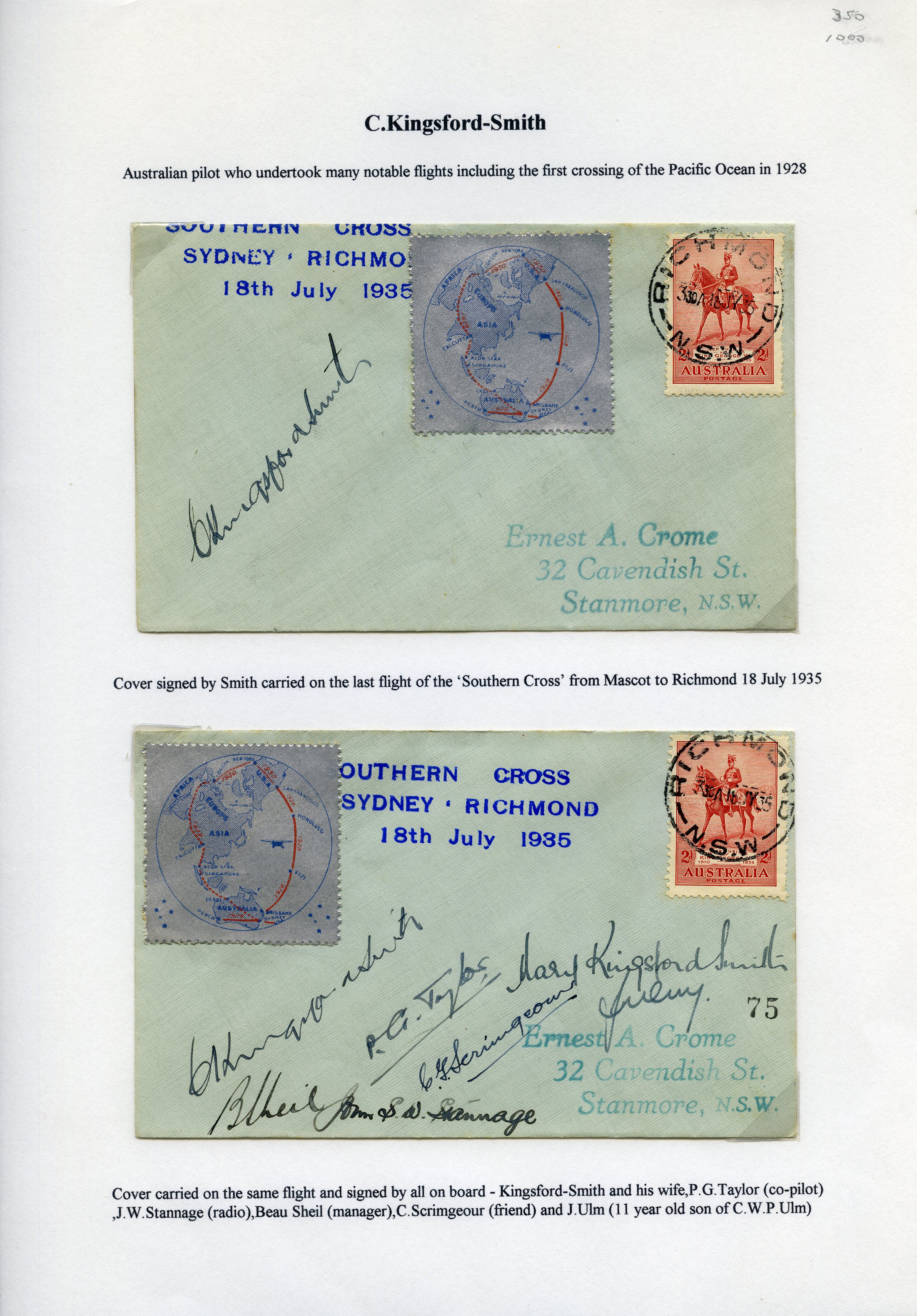 AUSTRALIAN FLIGHT COVERS: 1935 Two covers...
