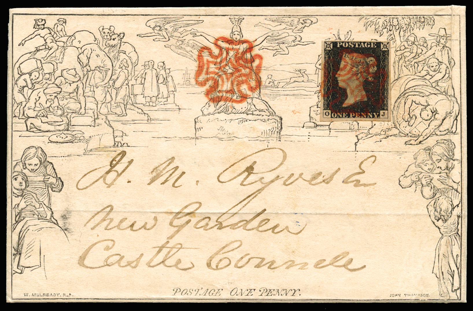 Great Britain 1840 1d Mulready Lettersheet (Forme 1, Stereo A7). Very fine used example uprated to the 2d per 1oz …