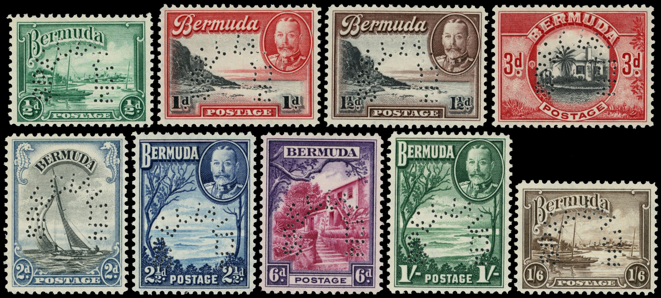 1936-47 ½d to 1s6d set of 9 perforated...