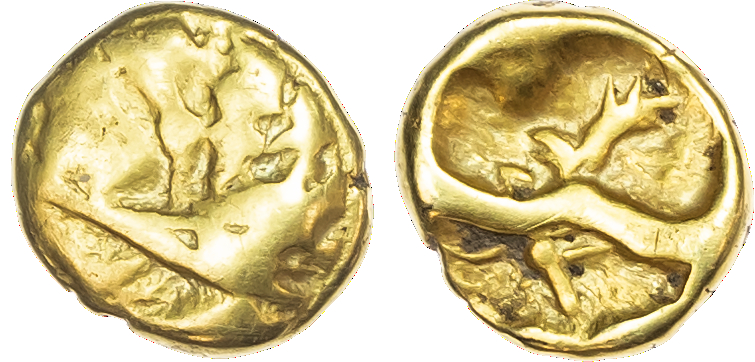 Celtic Imported Coinages, Morini (c. 60-30/25 BC) AV ¼ Stater, ‘Three Men in a Boat’ type, 1.37g.