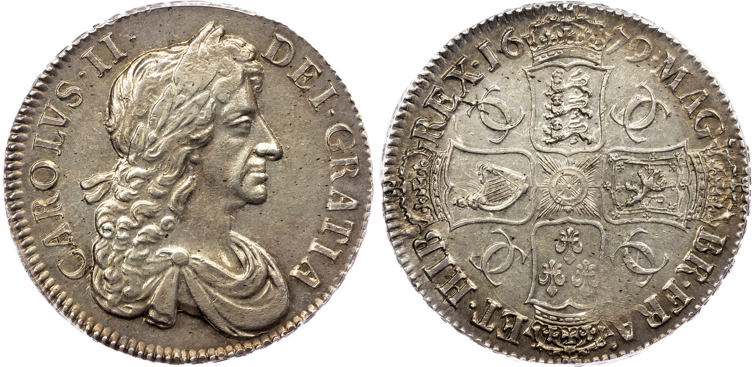 Charles II (1660-1685), AR Crown, 1679 T. PRIMO. PCGS AU58