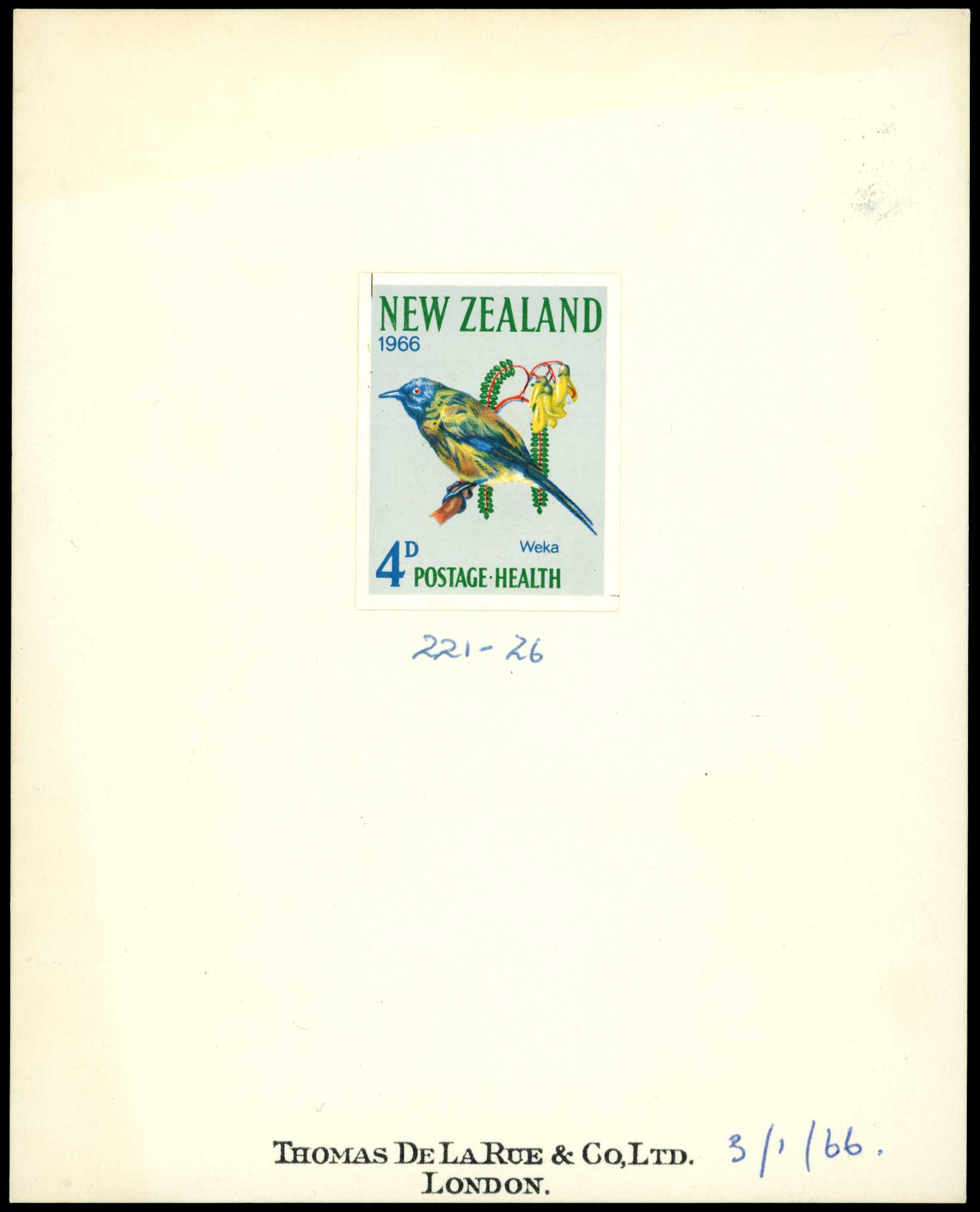 1966 Health pair Die Proofs, stamp-sized on De...