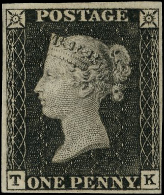 1840 1d Black Pl.1a. Unused four margin imperforate imprimatur lettered TK