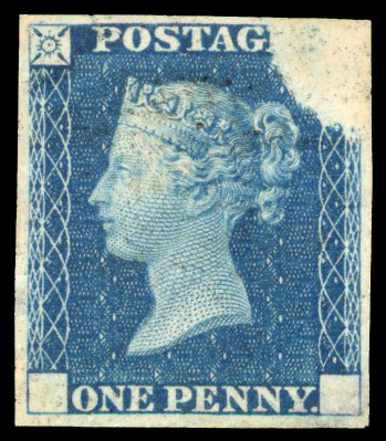 1840 1d Rainbow trial (State 3, Wmk Small Crown). Four margin small crown in blue