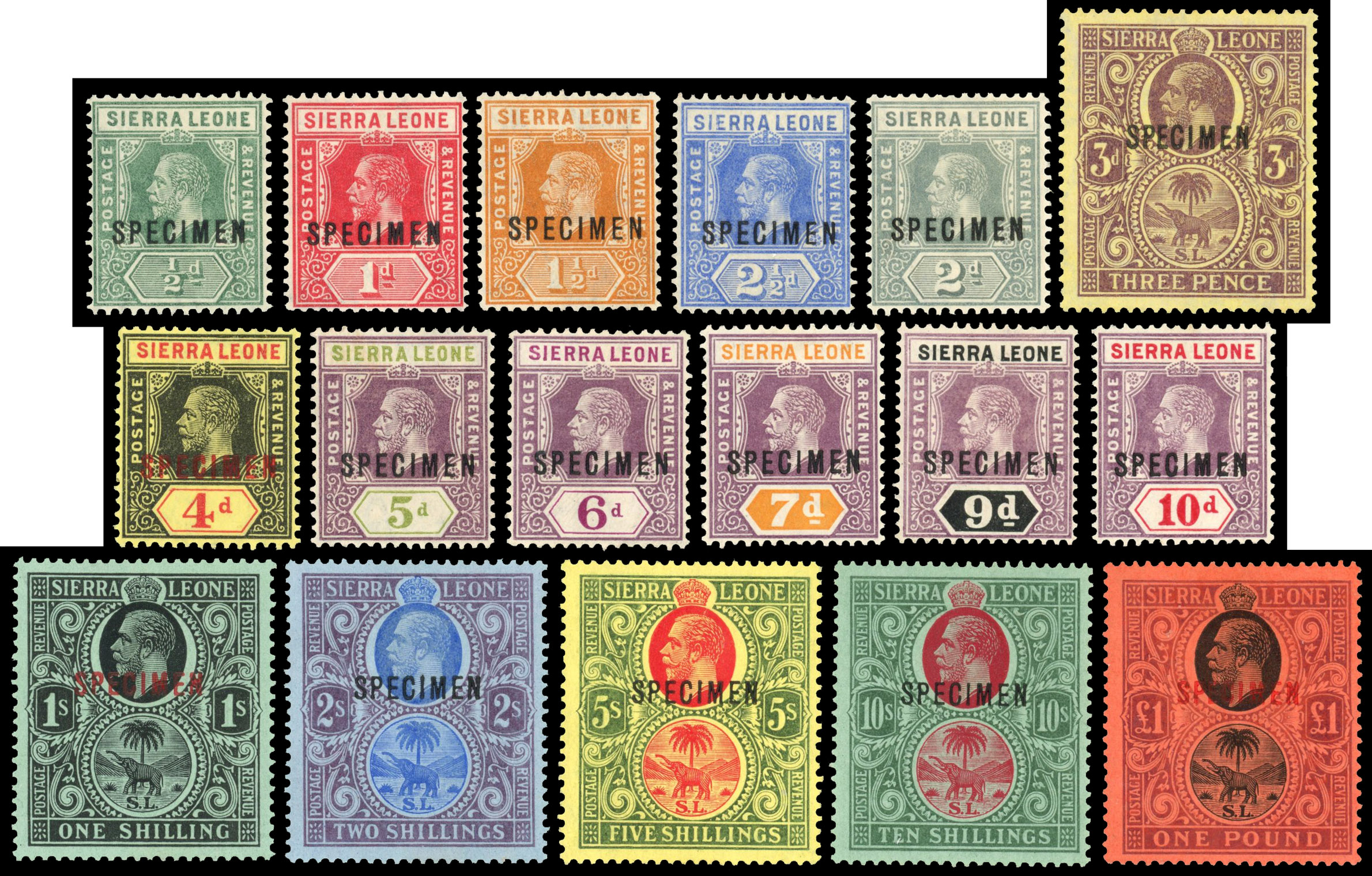 Sierra Leone SG 112s-128s Specimen set