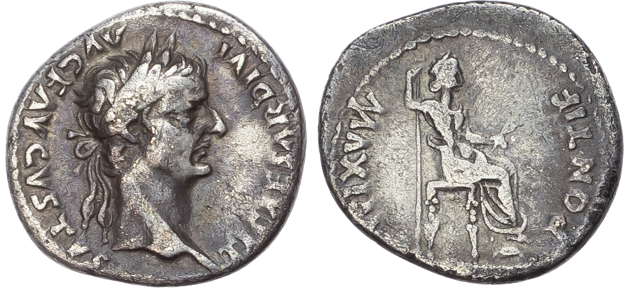 Tiberius (AD 14-37) AR Denarius, Lugdunum, c. AD 18-35, 3.21g. 